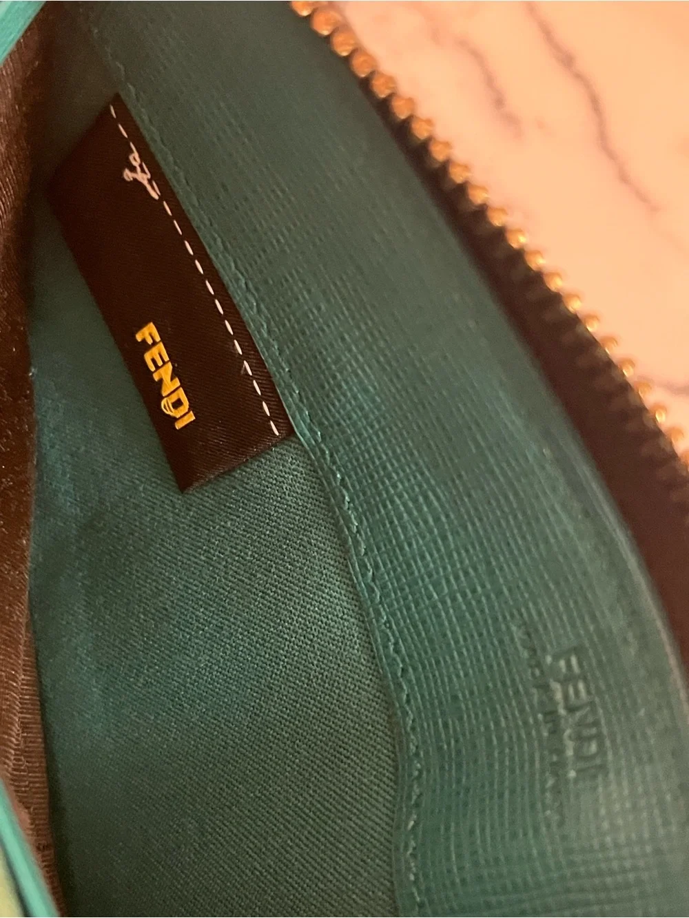Fendi Teal and Brown Zip-Around Wallet with FF Motif